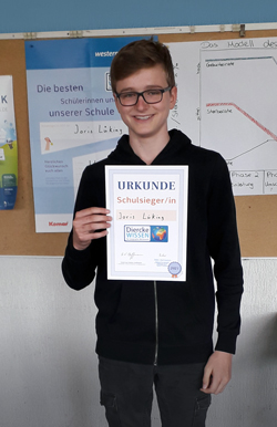 Siegerfoto Geografiewettbewerb Diercke Wissen 2021 ist Joris Lüking auf Schulebene